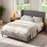 Luxury Full Size Velvet Bed Frame with Wingback Headboard | No Box Spring Required