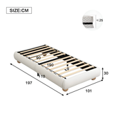 3FT Single Bouclé Upholstered Platform Bed Frame with Wooden Slat Support