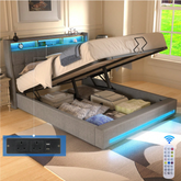 4FT6 Double Ottoman Bed Frame with USB Charging Port, LED Light & Storage Drawers