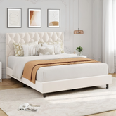 Noise-Free Upholstered Platform Bed with Solid Wood Slats & Headboard