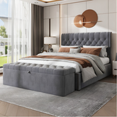 5FT King Size Velvet Ottoman Bed Frame | Hydraulic Storage, Upholstered Headboard & Wooden Slat Support