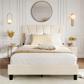 Premium Full Size Upholstered Platform Bed with Adjustable Headboard & Wooden Slat Support