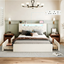 Premium Double Upholstered Storage Bed with LED Headboard, USB Charging & 4 Drawers
