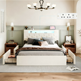 Premium Double Upholstered Storage Bed with LED Headboard, USB Charging & 4 Drawers
