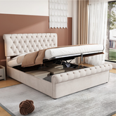 Premium 4FT6 Double Velvet Bed Frame with Storage & Slatted Support