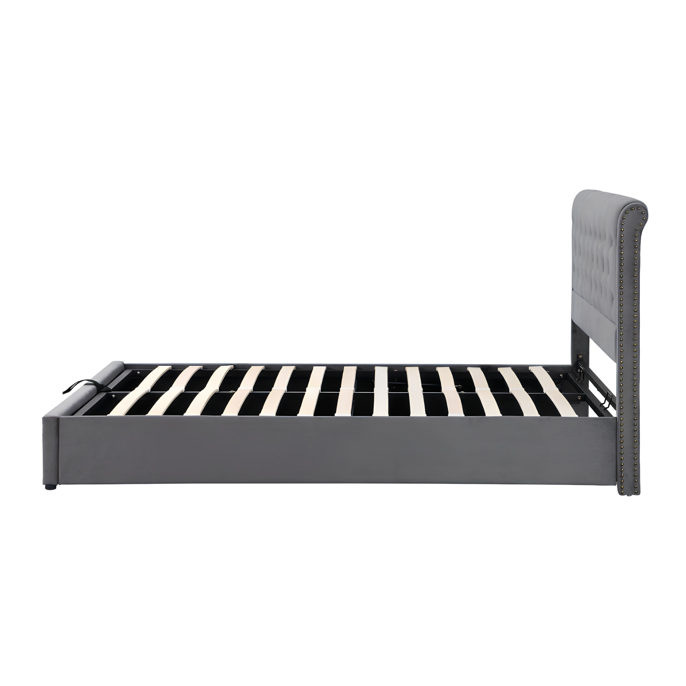 5FT King Size Velvet Ottoman Bed Frame | Hydraulic Storage, Upholstered Headboard & Wooden Slat Support