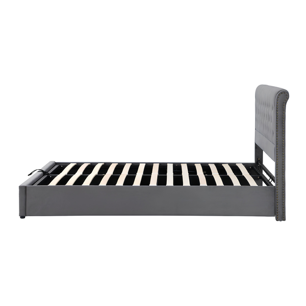 5FT King Size Velvet Ottoman Bed Frame | Hydraulic Storage, Upholstered Headboard & Wooden Slat Support