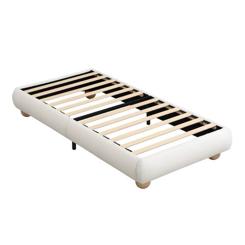 3FT Single Bouclé Upholstered Platform Bed Frame with Wooden Slat Support