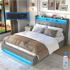 4FT6 Double Ottoman Bed Frame with USB Charging Port, LED Light & Storage Drawers