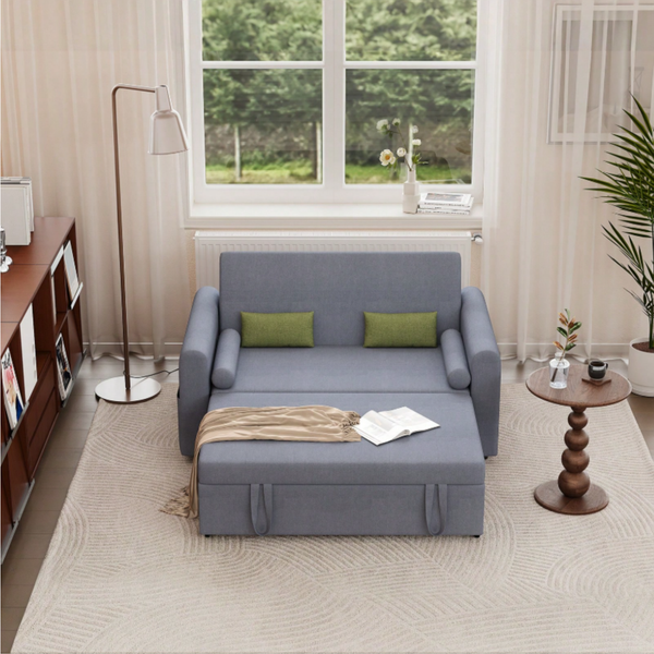 Multi-Function 2 Seater Sofa Bed with Pull-Out Bed, Side Storage Pockets & Adjustable Backrest
