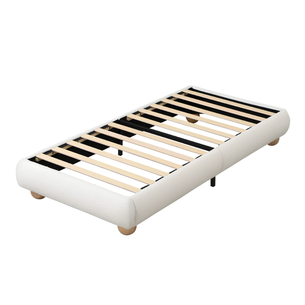 3FT Single Bouclé Upholstered Platform Bed Frame with Wooden Slat Support
