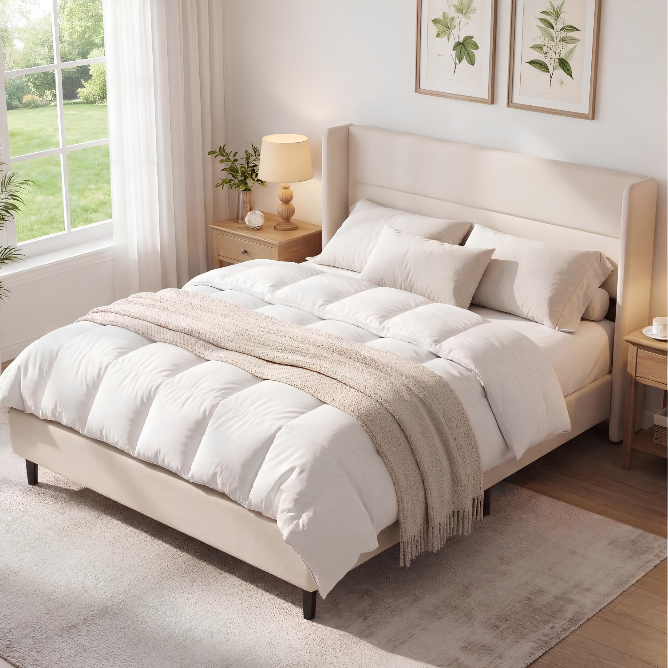 Luxury Full Size Velvet Bed Frame with Wingback Headboard | No Box Spring Required Secondary image