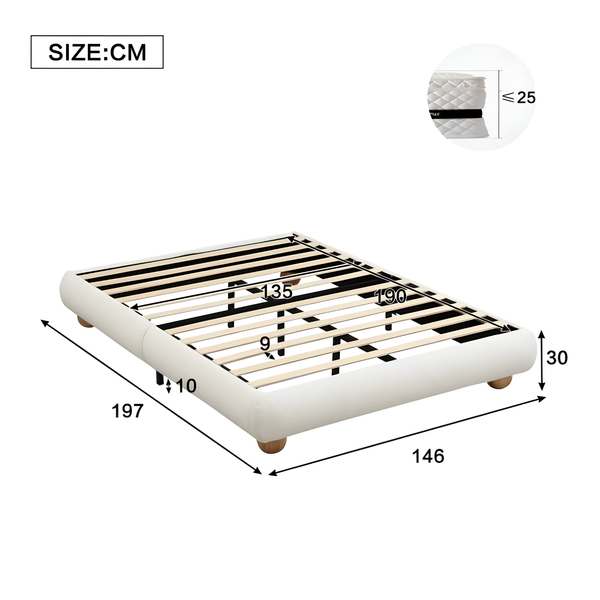 3FT Single Bouclé Upholstered Platform Bed Frame with Wooden Slat Support
