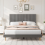 Upholstered Platform Bed Frame with Adjustable Channel-Tufted Headboard & Wooden Slat Support