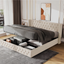 King Size Velvet Ottoman Storage Bed Frame with Hydraulic Lift | Beige