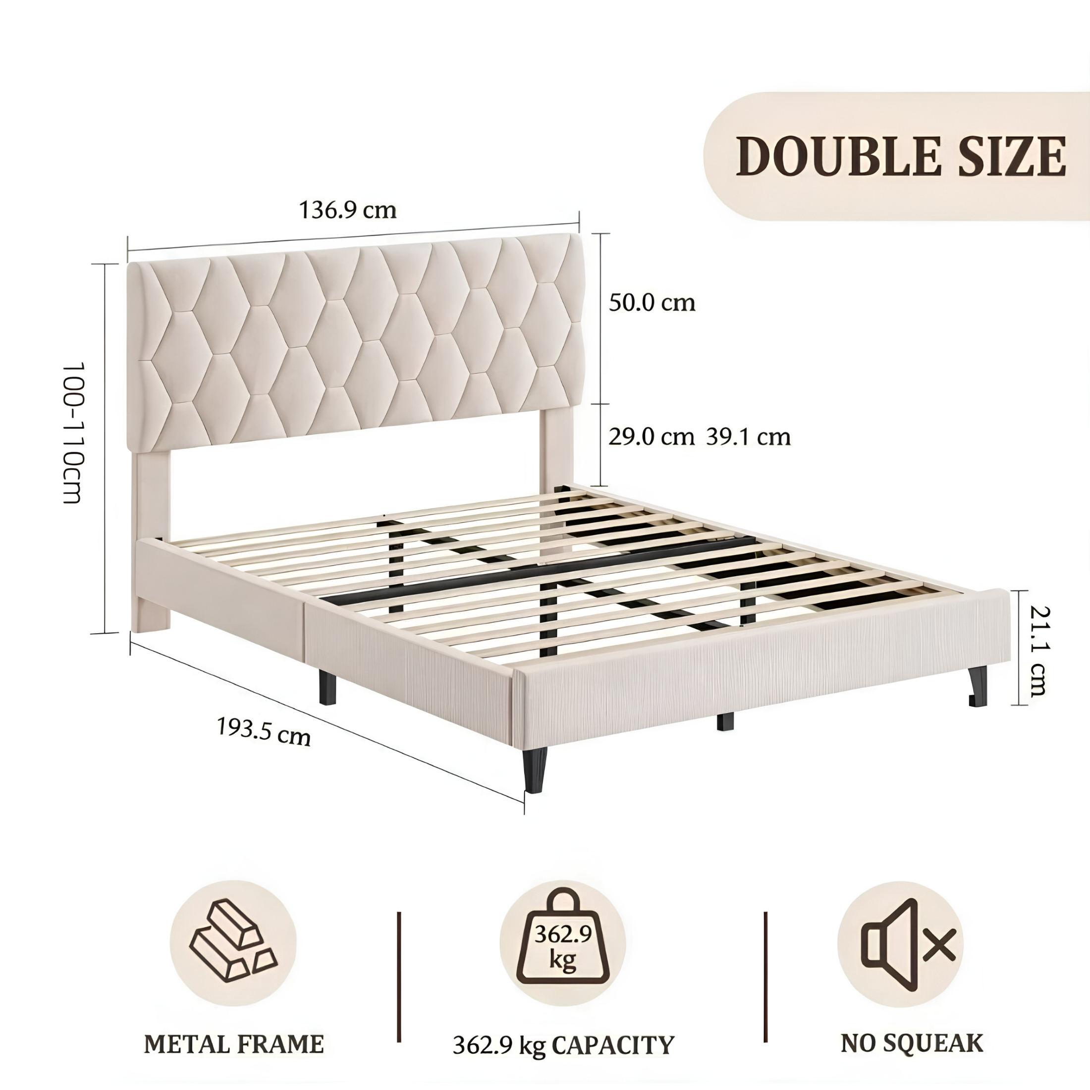 Premium Full Size Upholstered Platform Bed with Adjustable Headboard & Wooden Slat Support