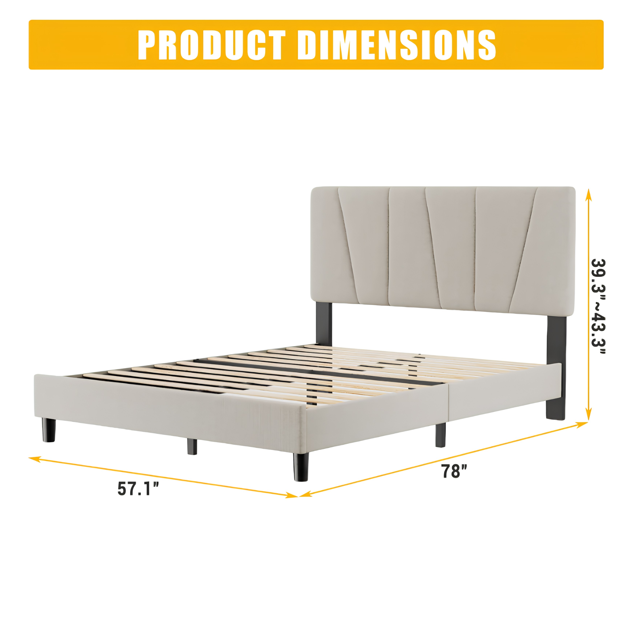 Modern Full Size Linen Bed Frame with Adjustable Wave Headboard