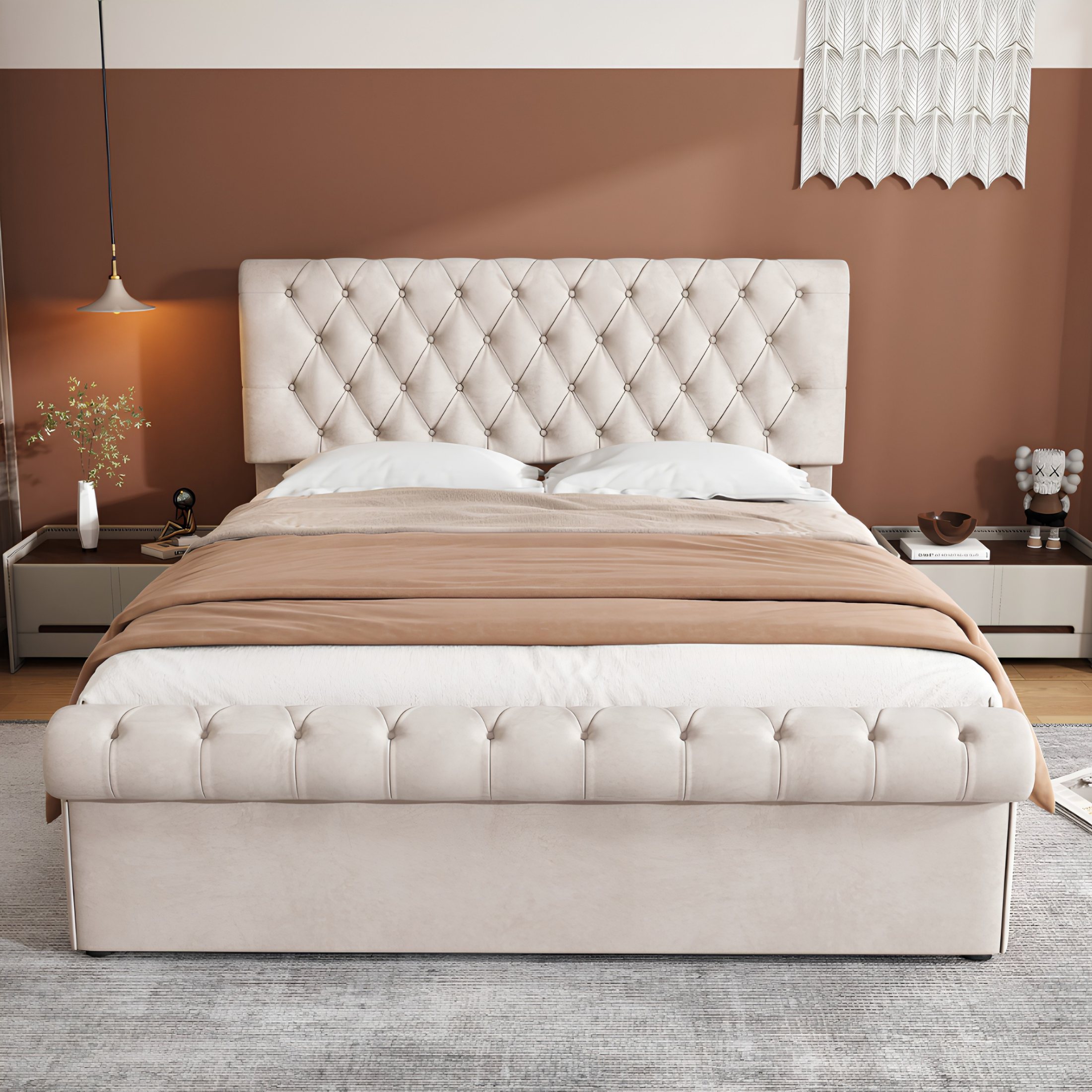Premium 4FT6 Double Velvet Bed Frame with Storage & Slatted Support Secondary image