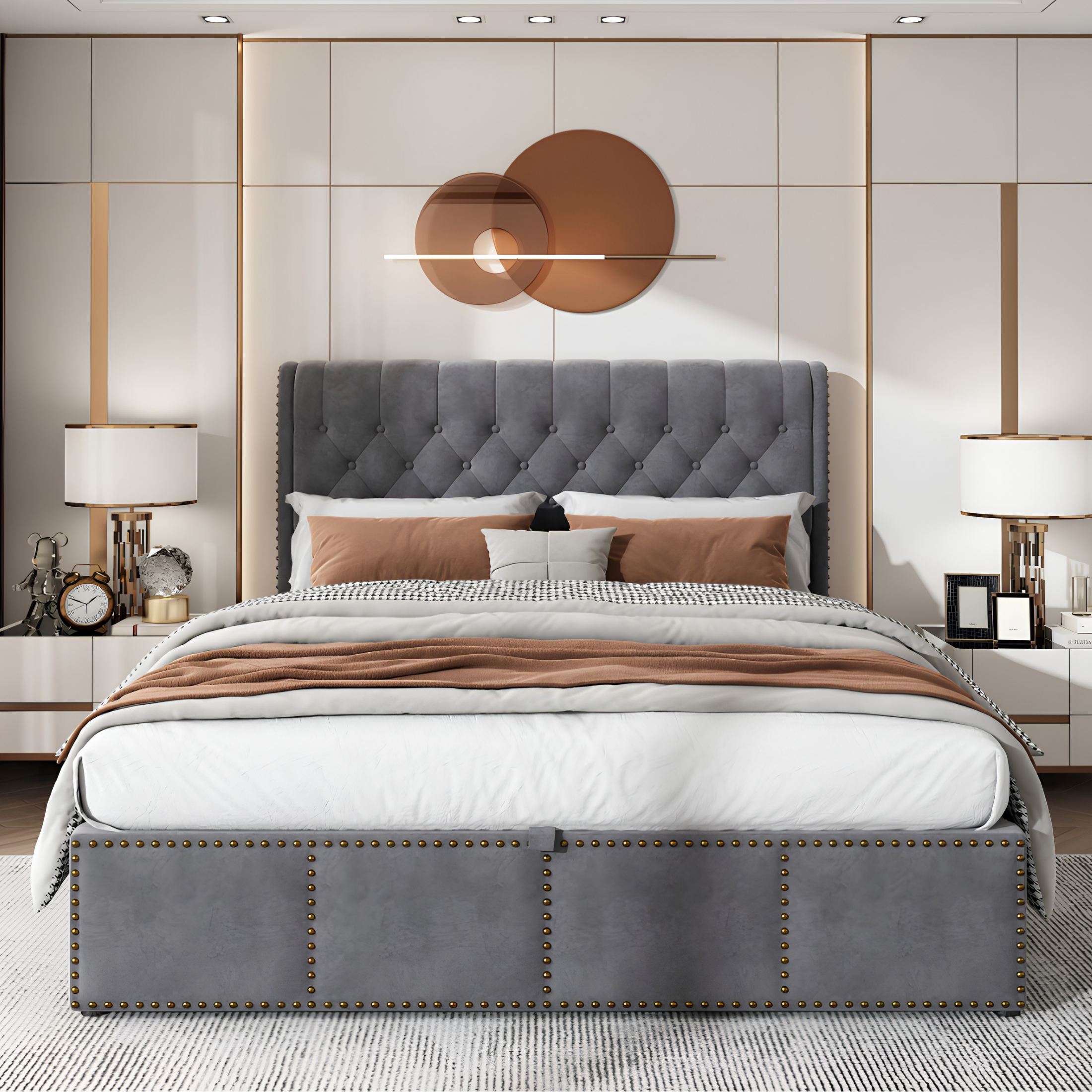 5FT King Size Velvet Ottoman Bed Frame | Hydraulic Storage, Upholstered Headboard & Wooden Slat Support