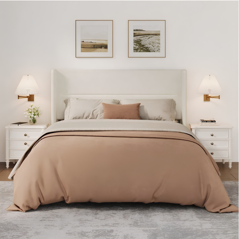 Luxury Full Size Velvet Bed Frame with Wingback Headboard | No Box Spring Required