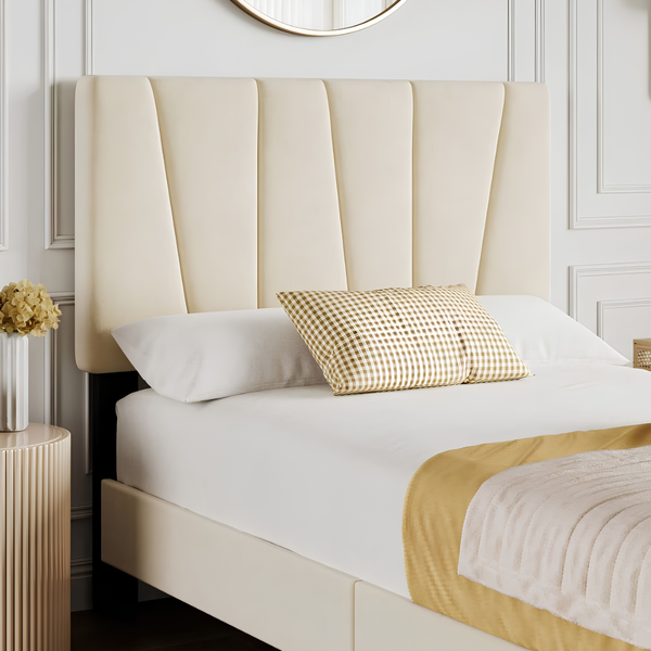 Premium Full Size Upholstered Platform Bed with Adjustable Headboard & Wooden Slat Support