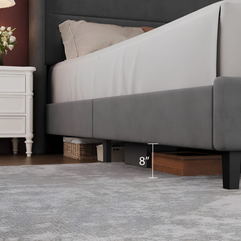 Luxury Full Size Velvet Bed Frame with Wingback Headboard | No Box Spring Required
