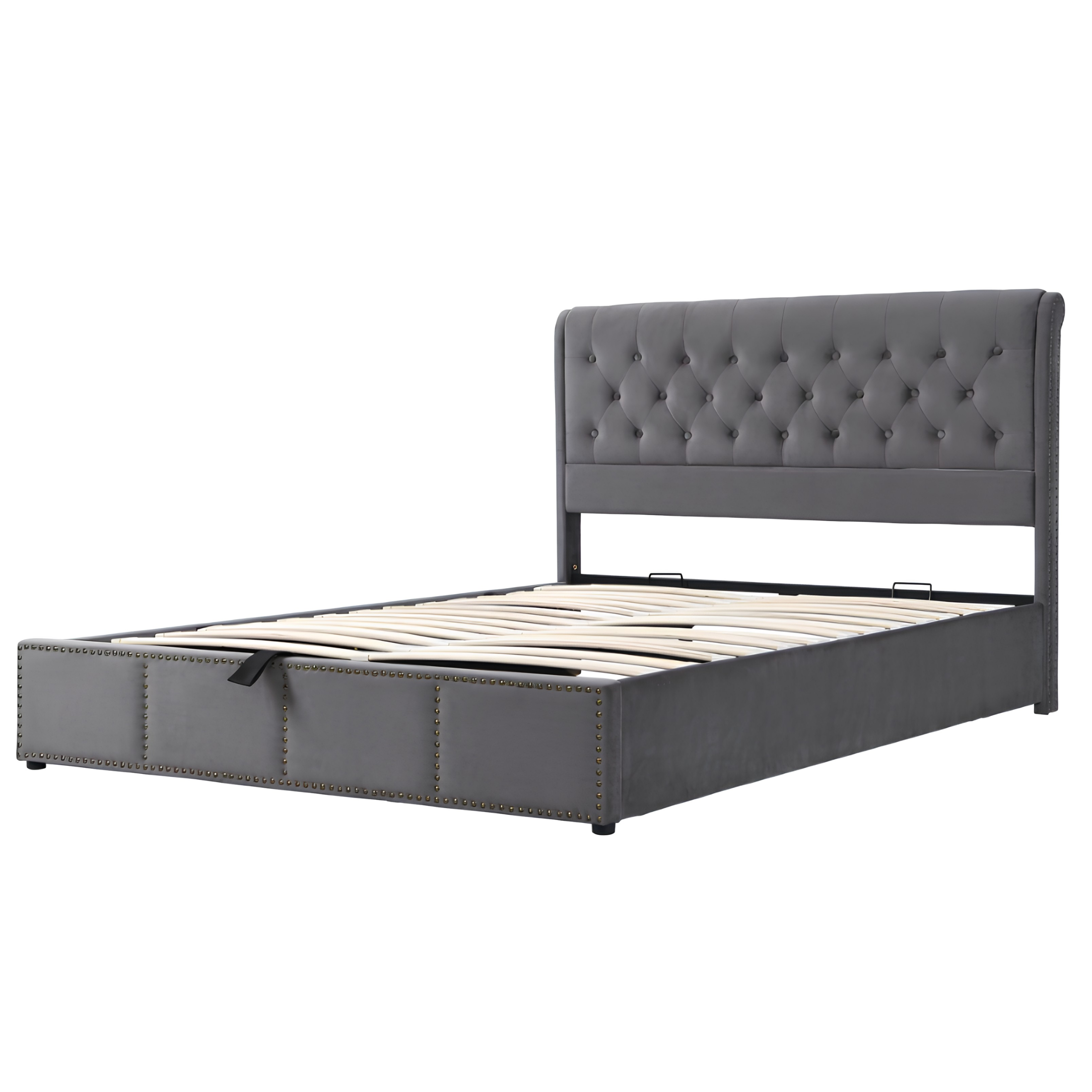 5FT King Size Velvet Ottoman Bed Frame | Hydraulic Storage, Upholstered Headboard & Wooden Slat Support