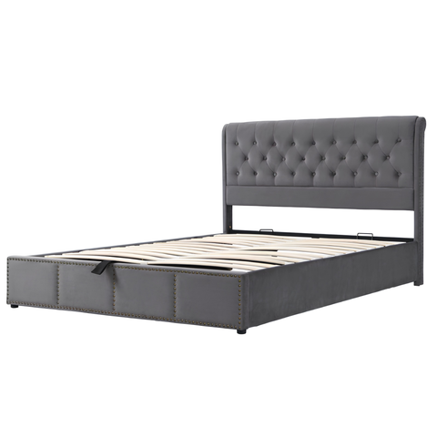 5FT King Size Velvet Ottoman Bed Frame | Hydraulic Storage, Upholstered Headboard & Wooden Slat Support