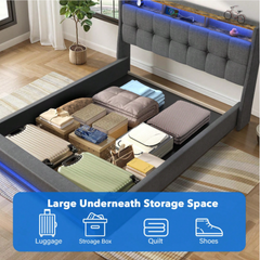 4FT6 Double Ottoman Bed Frame with USB Charging Port, LED Light & Storage Drawers