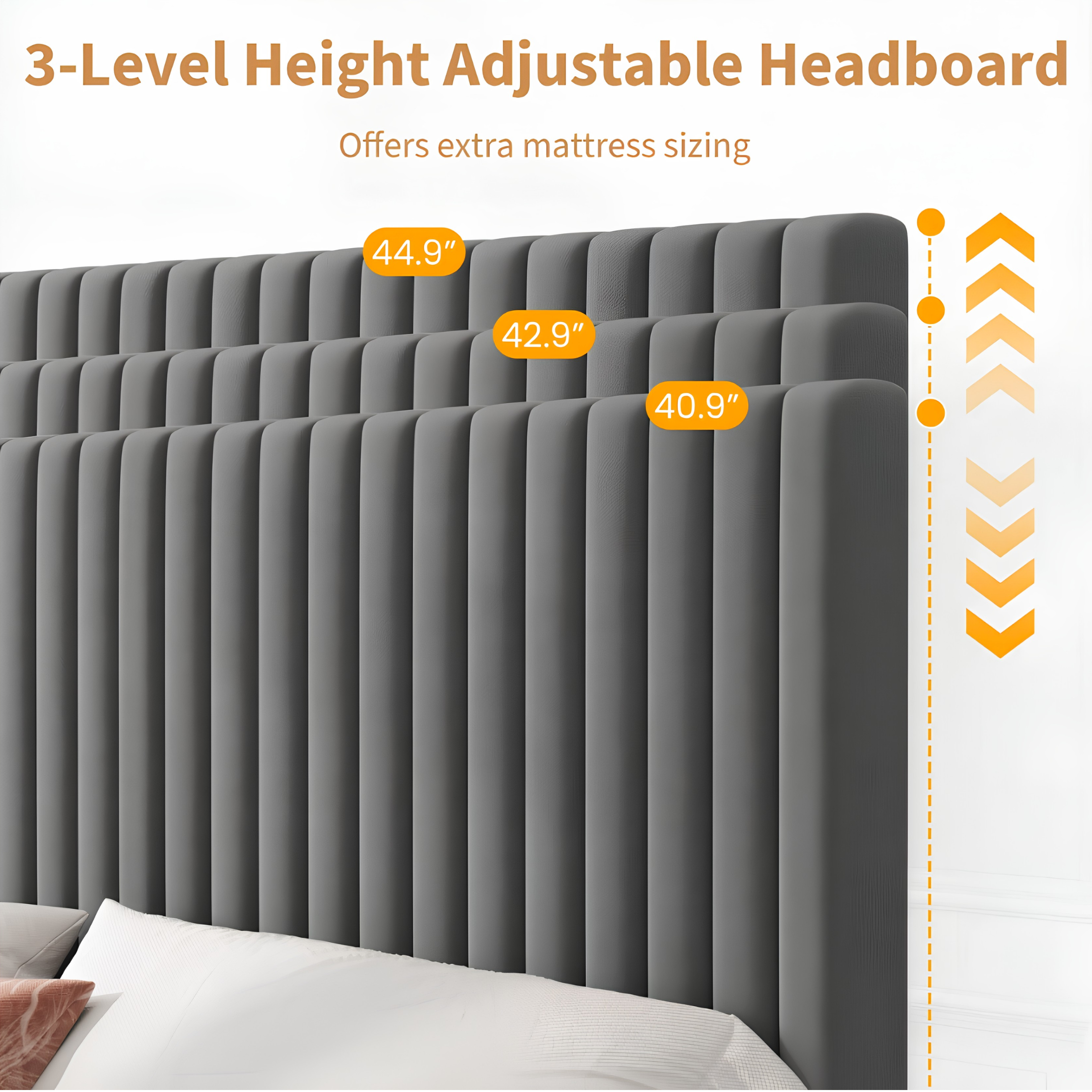 Upholstered Platform Bed Frame with Adjustable Channel-Tufted Headboard & Wooden Slat Support