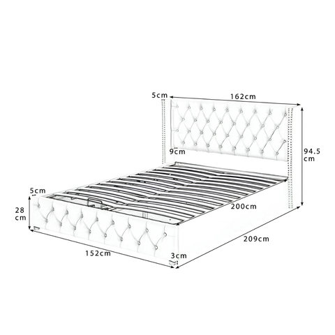 King Size Velvet Ottoman Storage Bed Frame with Hydraulic Lift | Beige