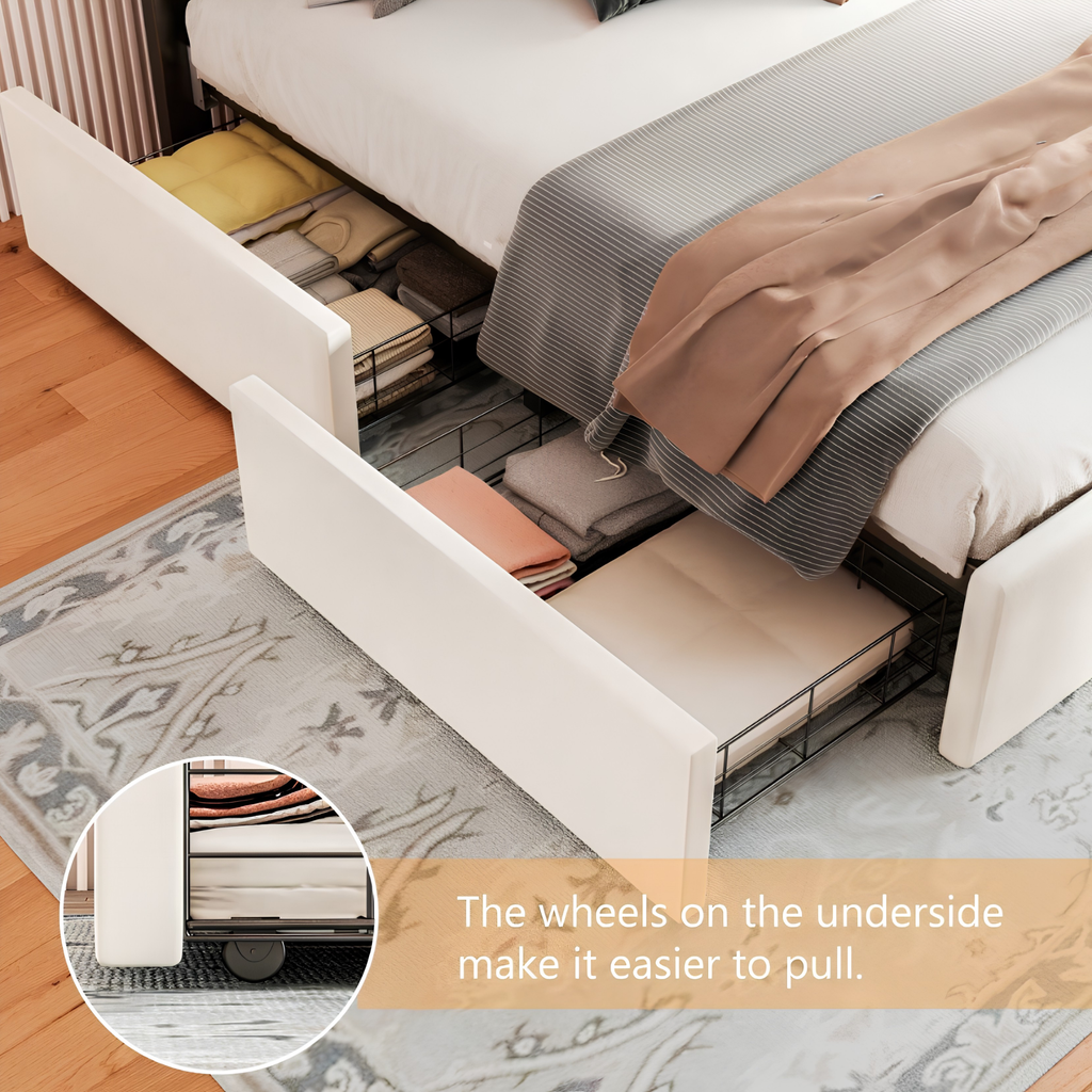 Premium Double Upholstered Storage Bed with LED Headboard, USB Charging & 4 Drawers
