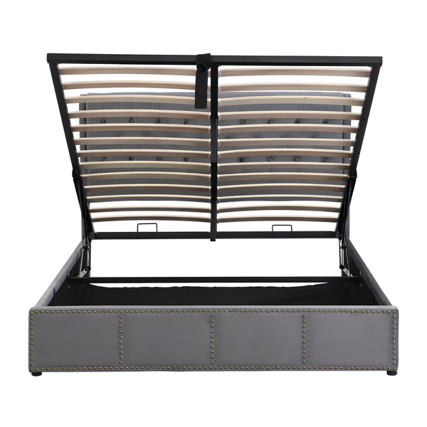 5FT King Size Velvet Ottoman Bed Frame | Hydraulic Storage, Upholstered Headboard & Wooden Slat Support
