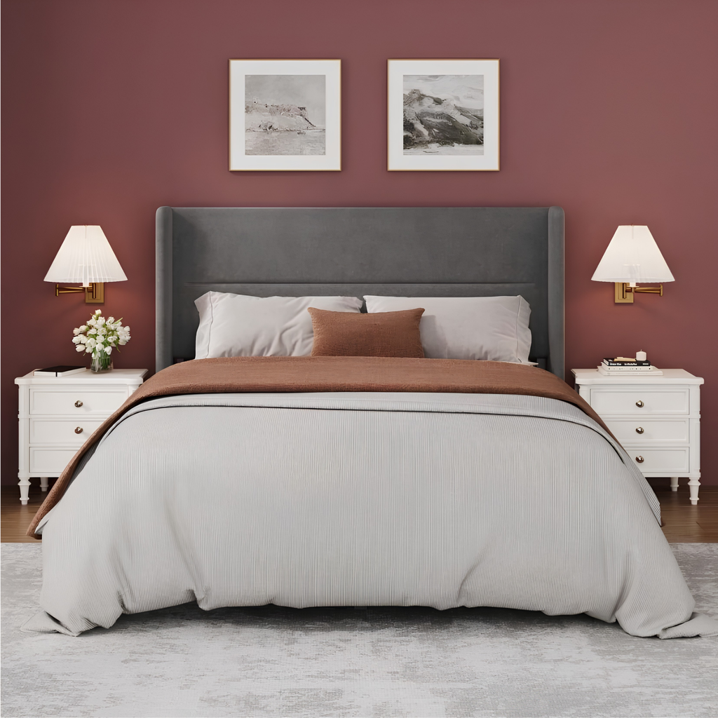 Luxury Full Size Velvet Bed Frame with Wingback Headboard | No Box Spring Required