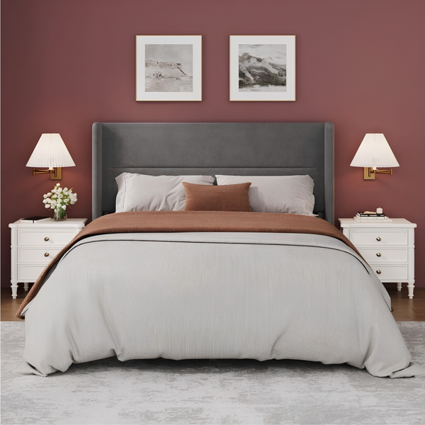 Luxury Full Size Velvet Bed Frame with Wingback Headboard | No Box Spring Required