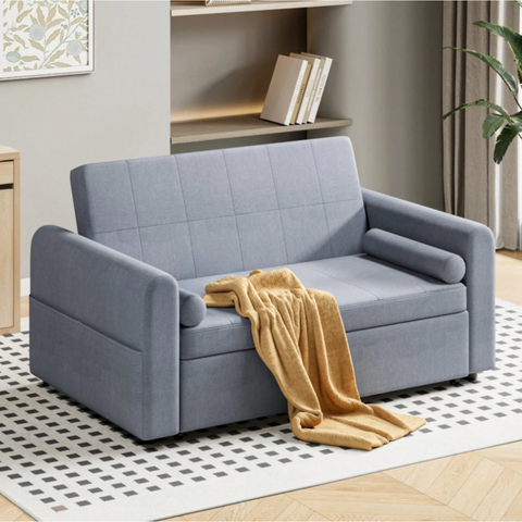 Multi-Function 2 Seater Sofa Bed with Pull-Out Bed, Side Storage Pockets & Adjustable Backrest