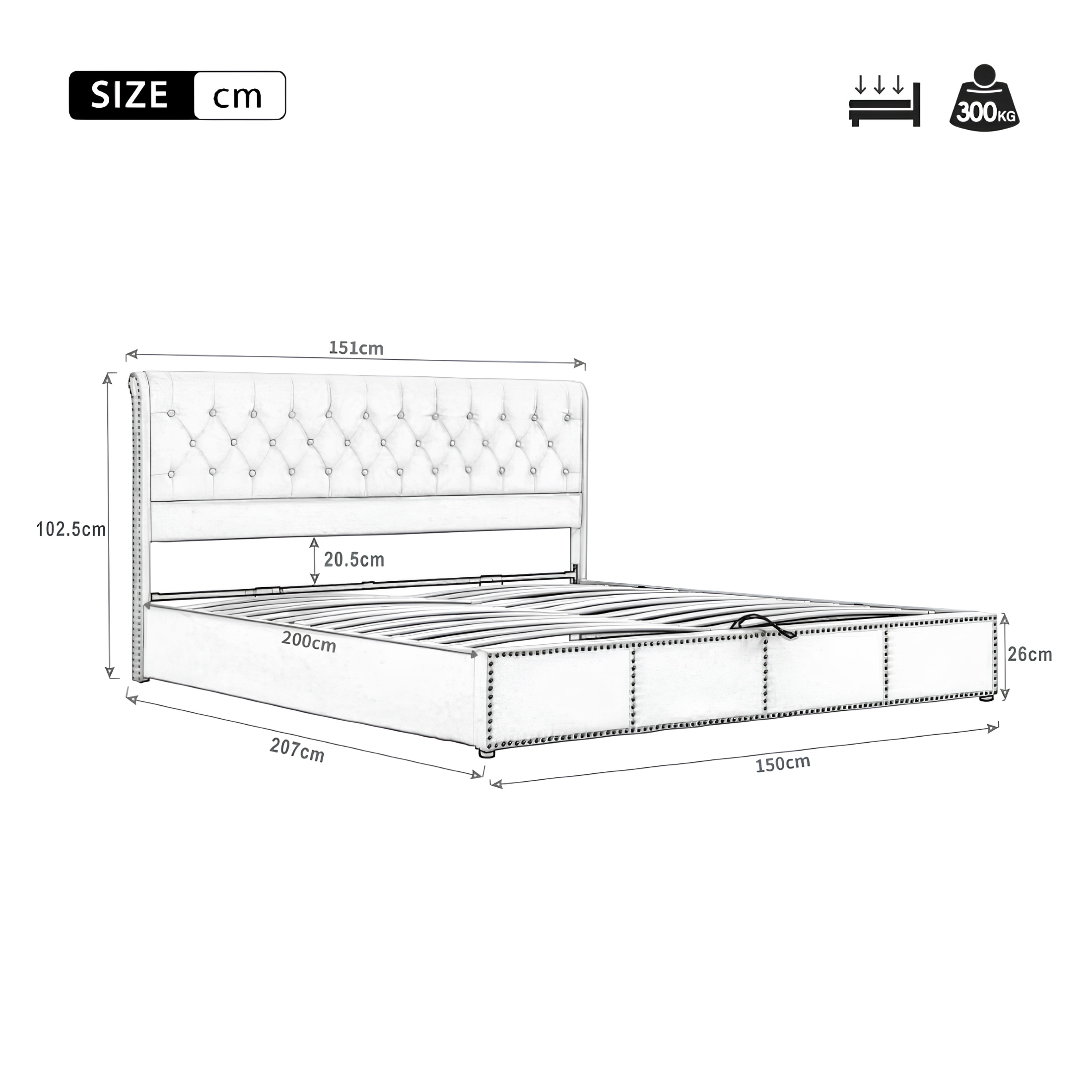 5FT King Size Velvet Ottoman Bed Frame | Hydraulic Storage, Upholstered Headboard & Wooden Slat Support