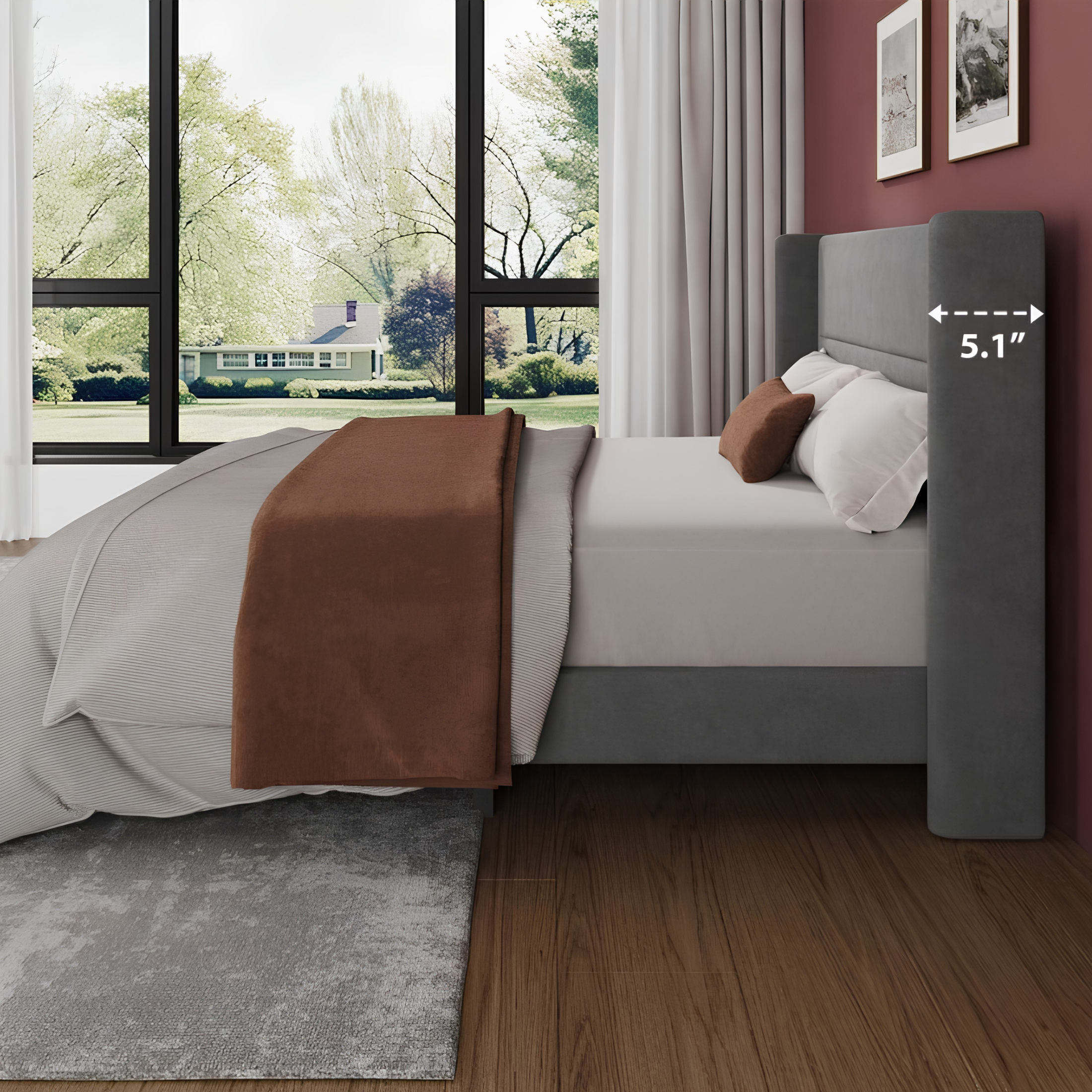 Luxury Full Size Velvet Bed Frame with Wingback Headboard | No Box Spring Required