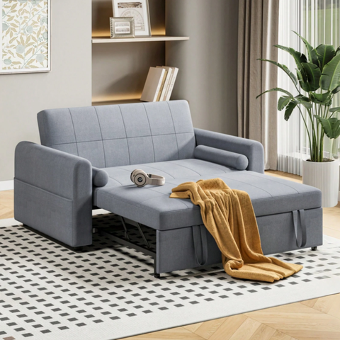 Multi-Function 2 Seater Sofa Bed with Pull-Out Bed, Side Storage Pockets & Adjustable Backrest