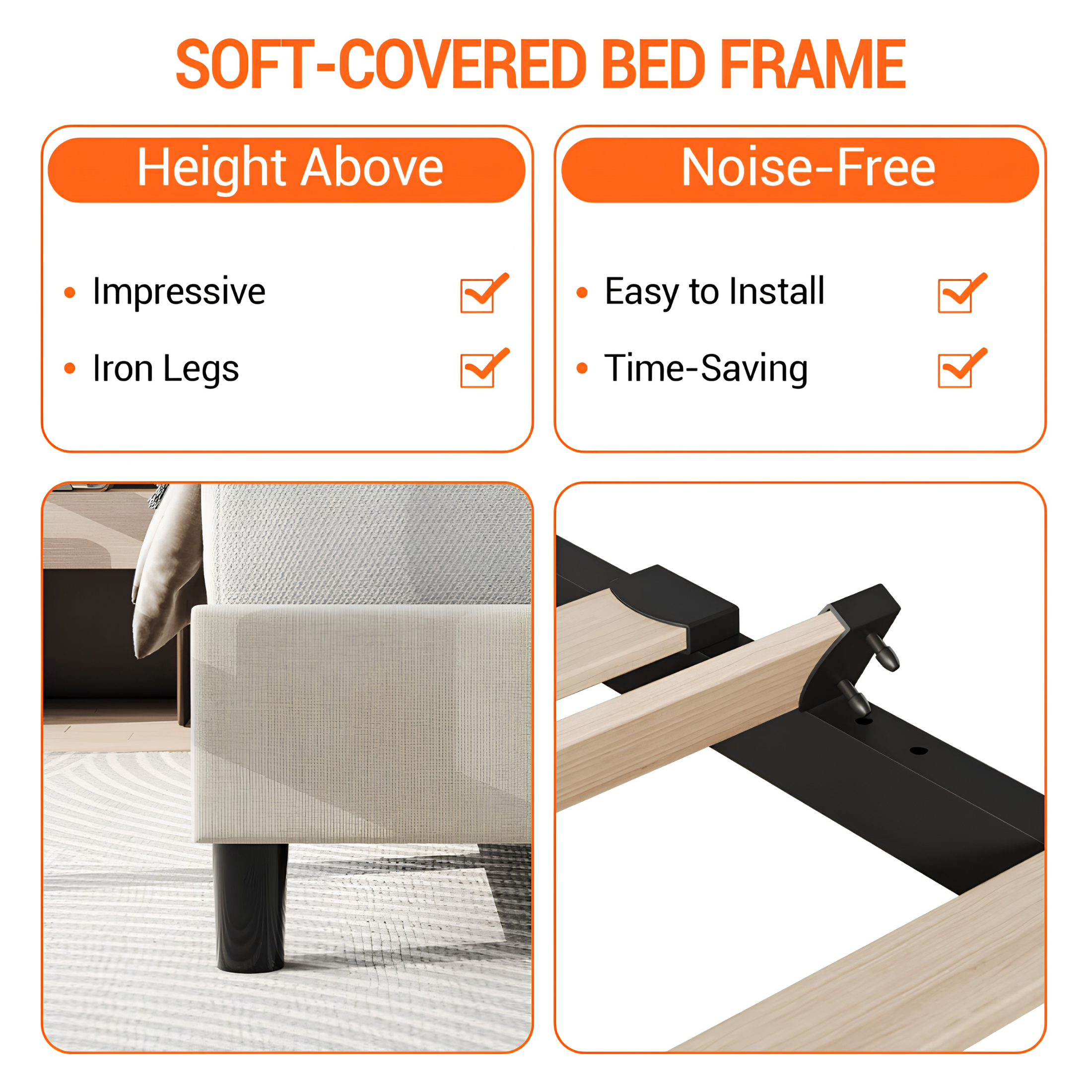 Modern Full Size Linen Bed Frame with Adjustable Wave Headboard