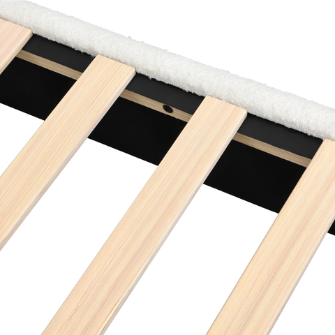 3FT Single Bouclé Upholstered Platform Bed Frame with Wooden Slat Support