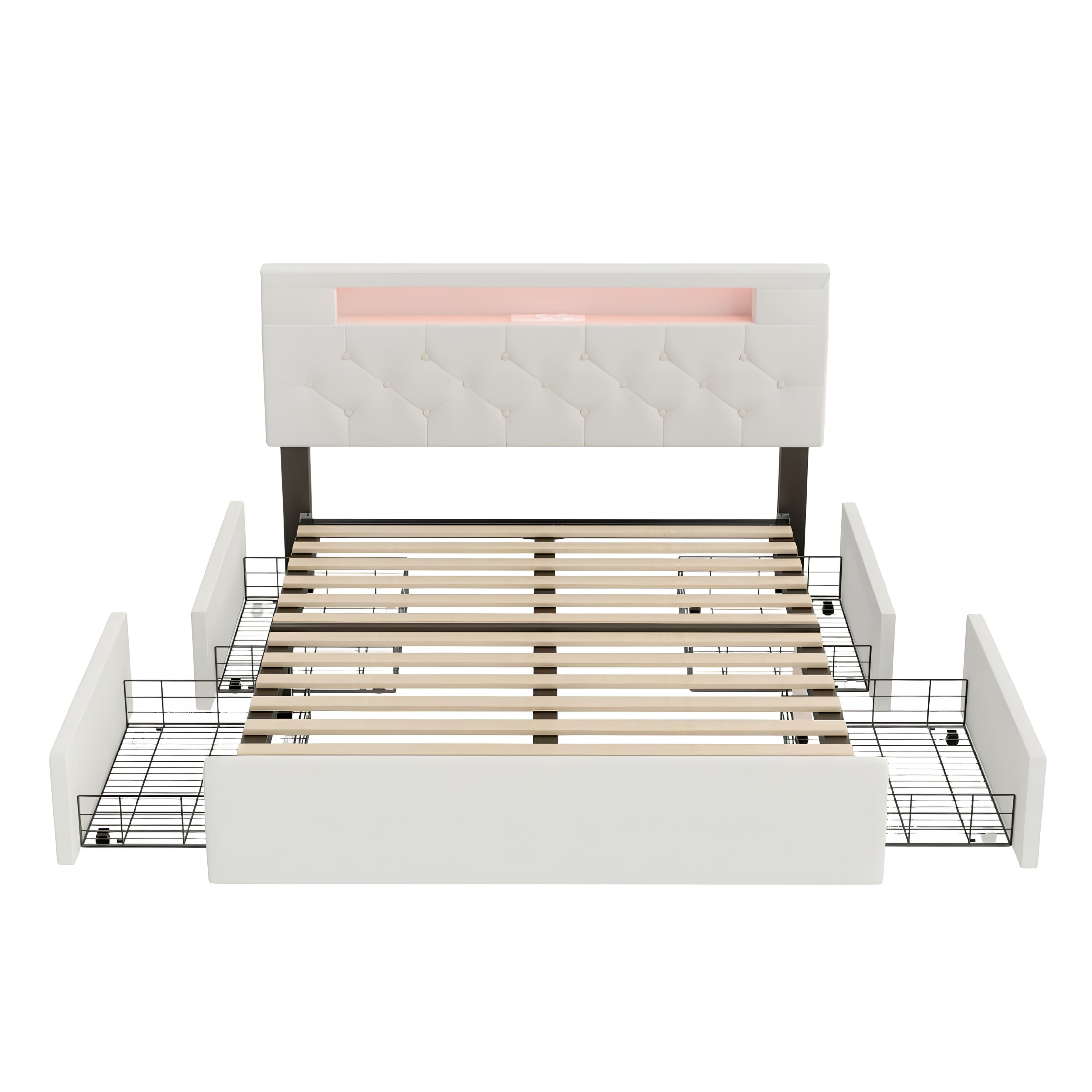 Premium Double Upholstered Storage Bed with LED Headboard, USB Charging & 4 Drawers