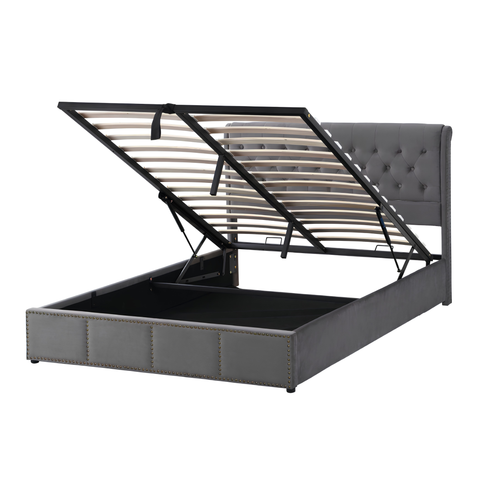 5FT King Size Velvet Ottoman Bed Frame | Hydraulic Storage, Upholstered Headboard & Wooden Slat Support