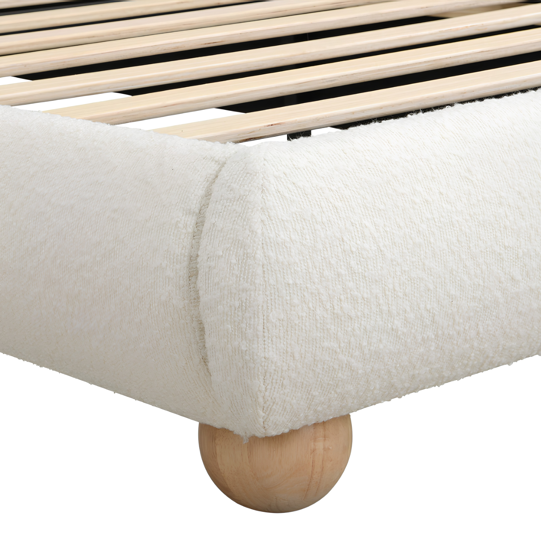 3FT Single Bouclé Upholstered Platform Bed Frame with Wooden Slat Support