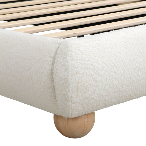 3FT Single Bouclé Upholstered Platform Bed Frame with Wooden Slat Support