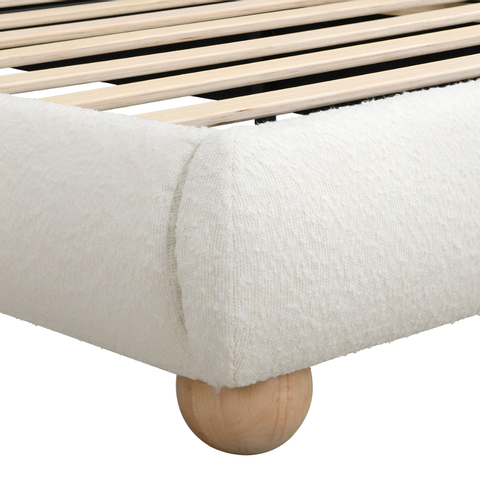3FT Single Bouclé Upholstered Platform Bed Frame with Wooden Slat Support