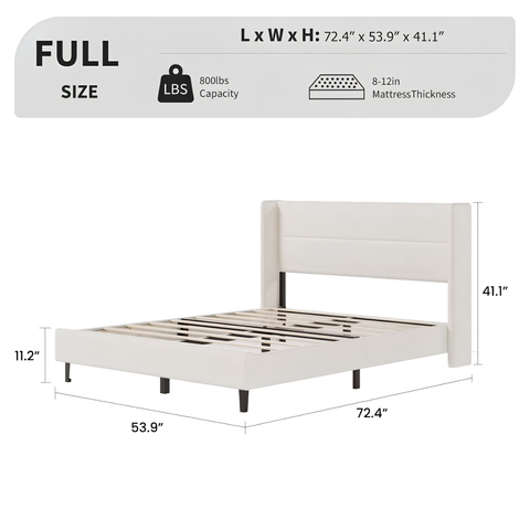 Luxury Full Size Velvet Bed Frame with Wingback Headboard | No Box Spring Required