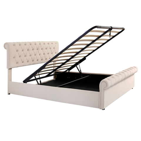 Premium 4FT6 Double Velvet Bed Frame with Storage & Slatted Support