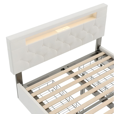 Premium Double Upholstered Storage Bed with LED Headboard, USB Charging & 4 Drawers
