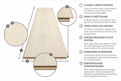 Aqualock 10mm Laminate Flooring White Linen Oak